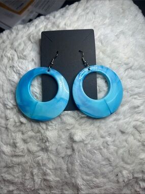 Blue Resin Hoop Drop Earrings - Women Jewelry